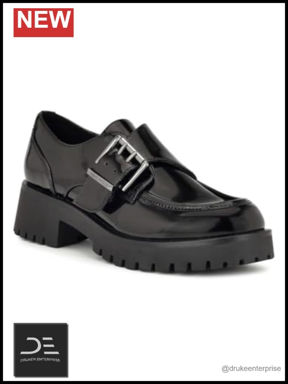 Faux Leather Monk Strap Loafers Slip-On Round Toe Low Heel